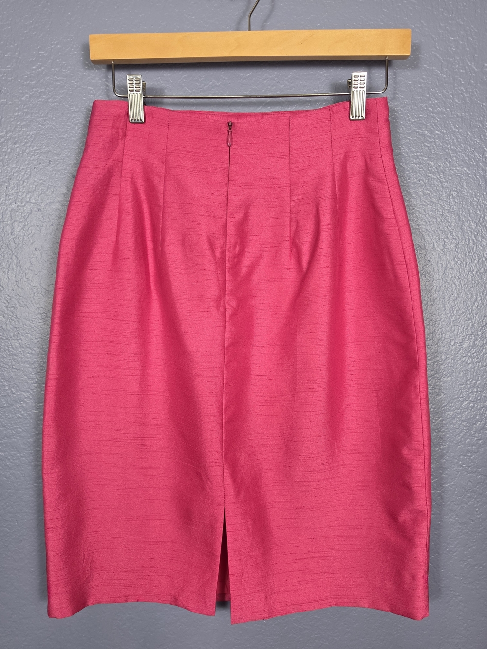 Vintage 90s Caché Fuchsia Pink Faux Silk Shantung Pencil Skirt High Waist